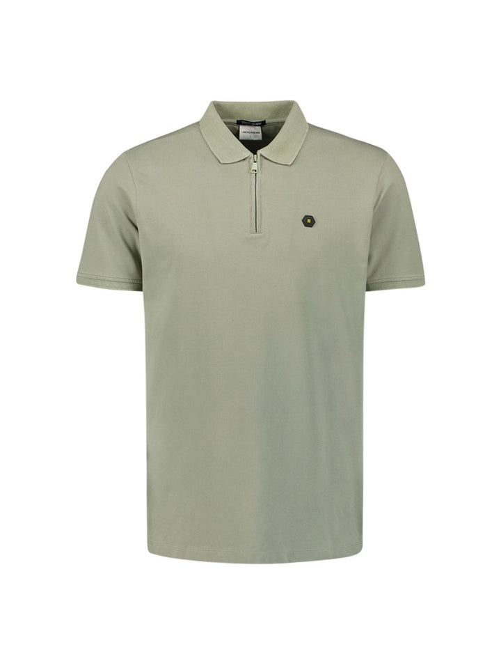 Polo Zip Pique Garment Dyed - Olijf