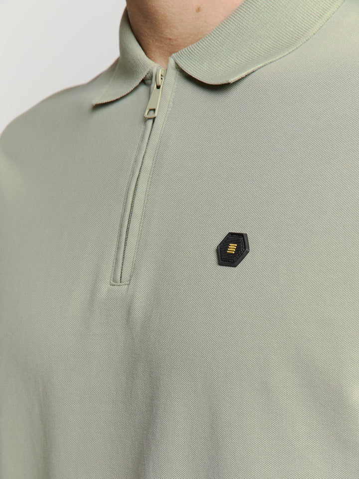 Polo Zip Pique Garment Dyed - Olijf