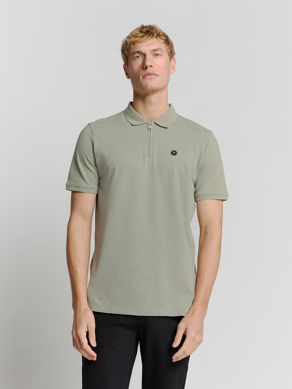 Polo Zip Pique Garment Dyed - Olijf