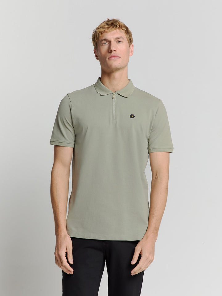 Polo Zip Pique Garment Dyed - Olijf