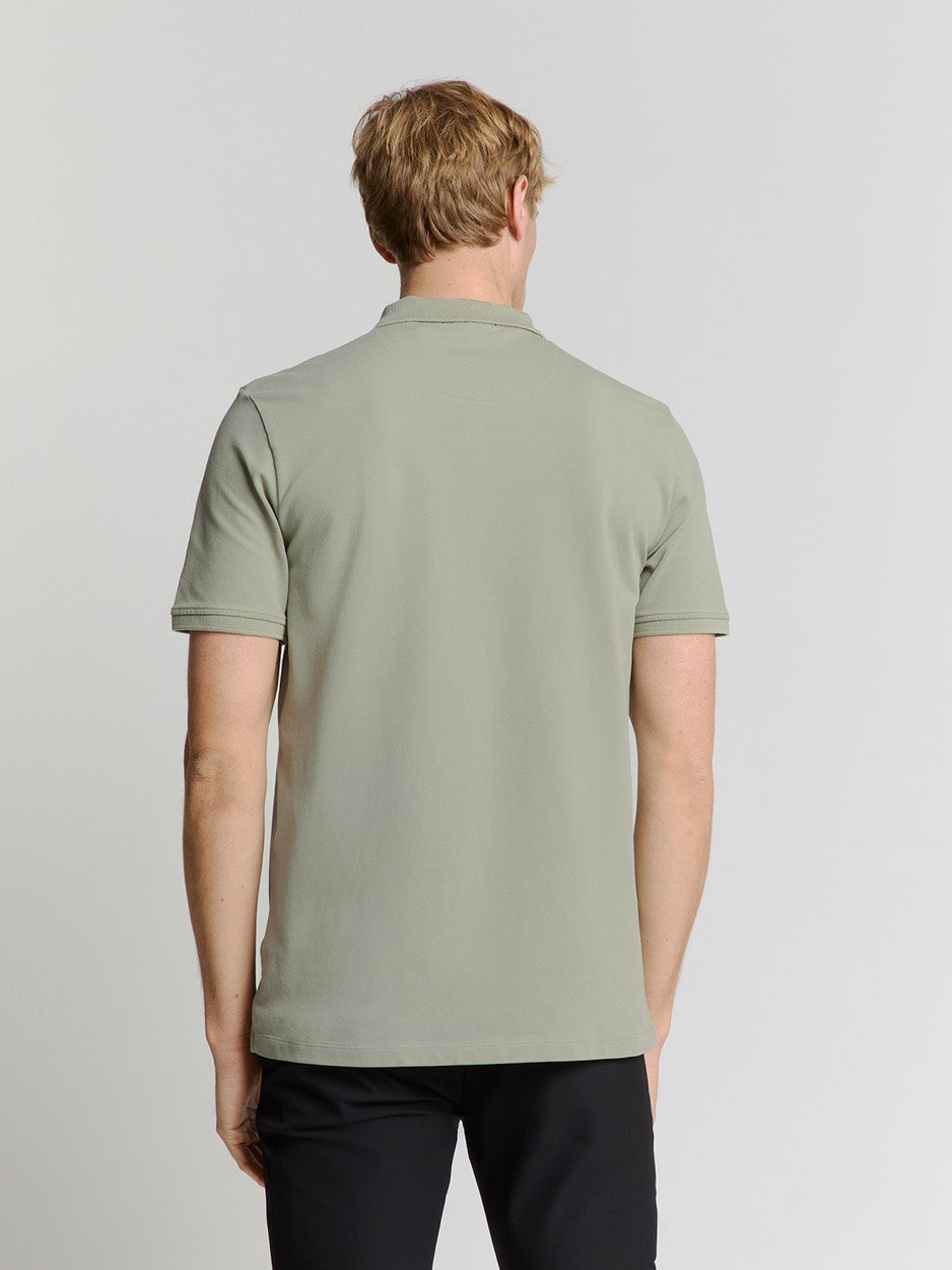 Polo Zip Pique Garment Dyed - Olijf
