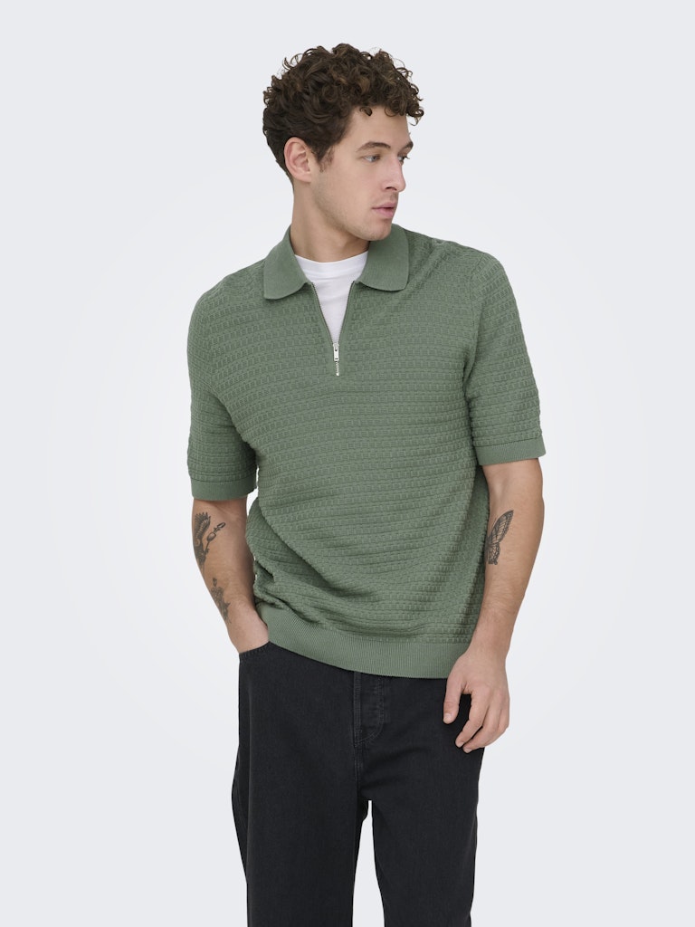 Onsmenu Reg Ss Structure Polo Knit - Olijf