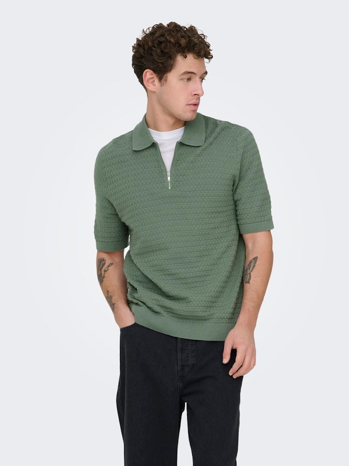 Onsmenu Reg Ss Structure Polo Knit - Olijf