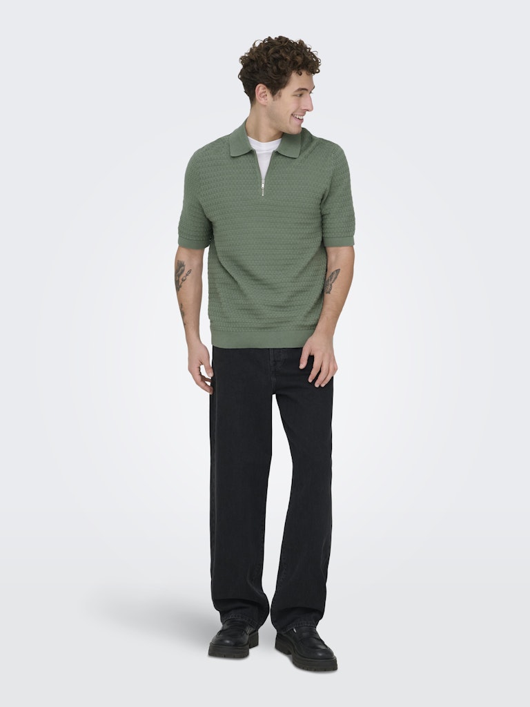 Onsmenu Reg Ss Structure Polo Knit - Olijf