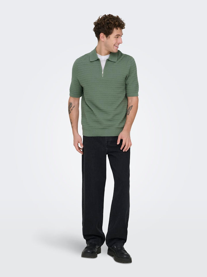 Onsmenu Reg Ss Structure Polo Knit - Olijf