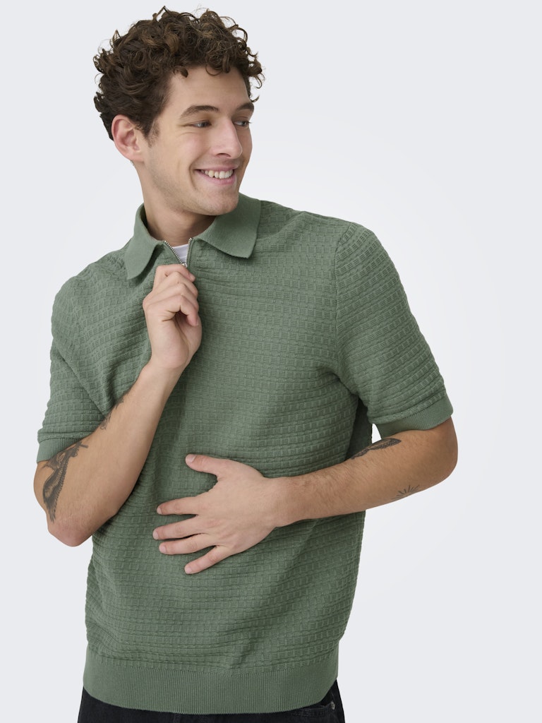 Onsmenu Reg Ss Structure Polo Knit - Olijf