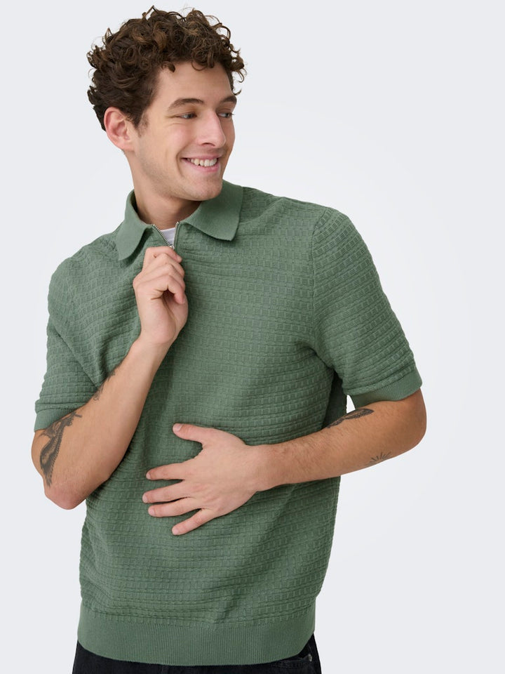 Onsmenu Reg Ss Structure Polo Knit - Olijf