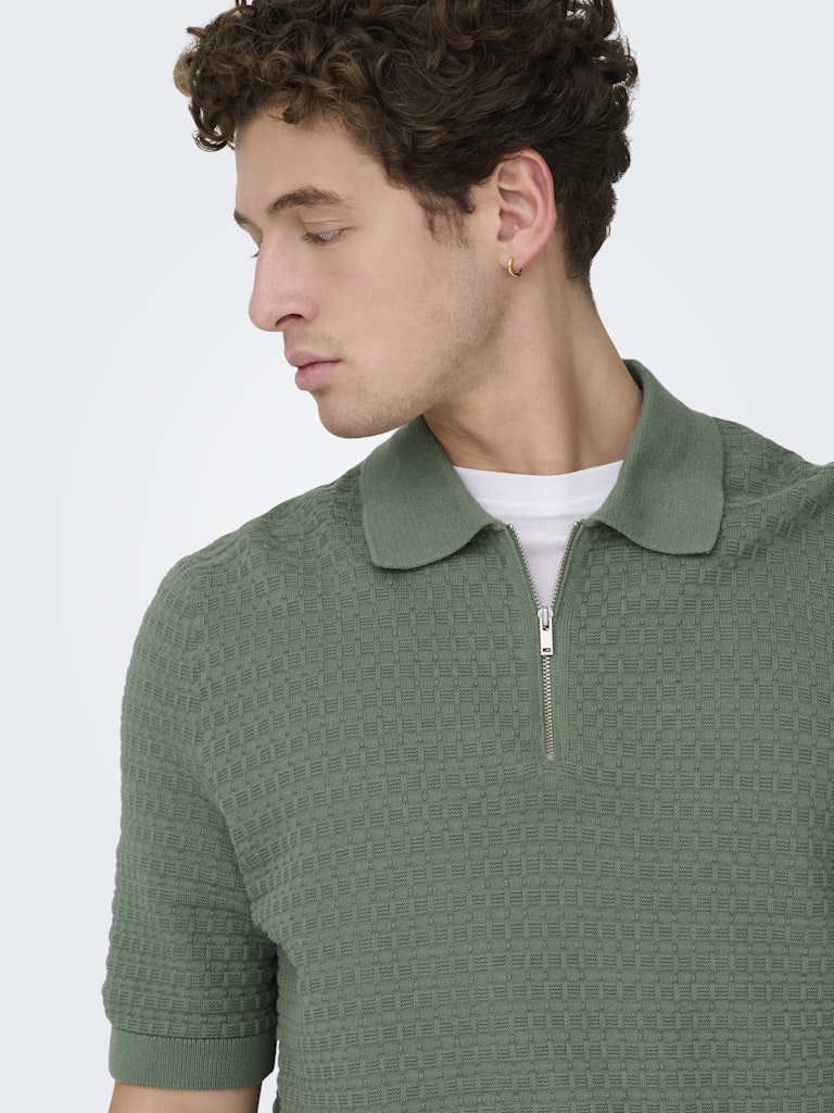 Onsmenu Reg Ss Structure Polo Knit - Olijf