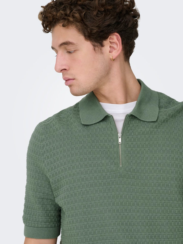Onsmenu Reg Ss Structure Polo Knit - Olijf