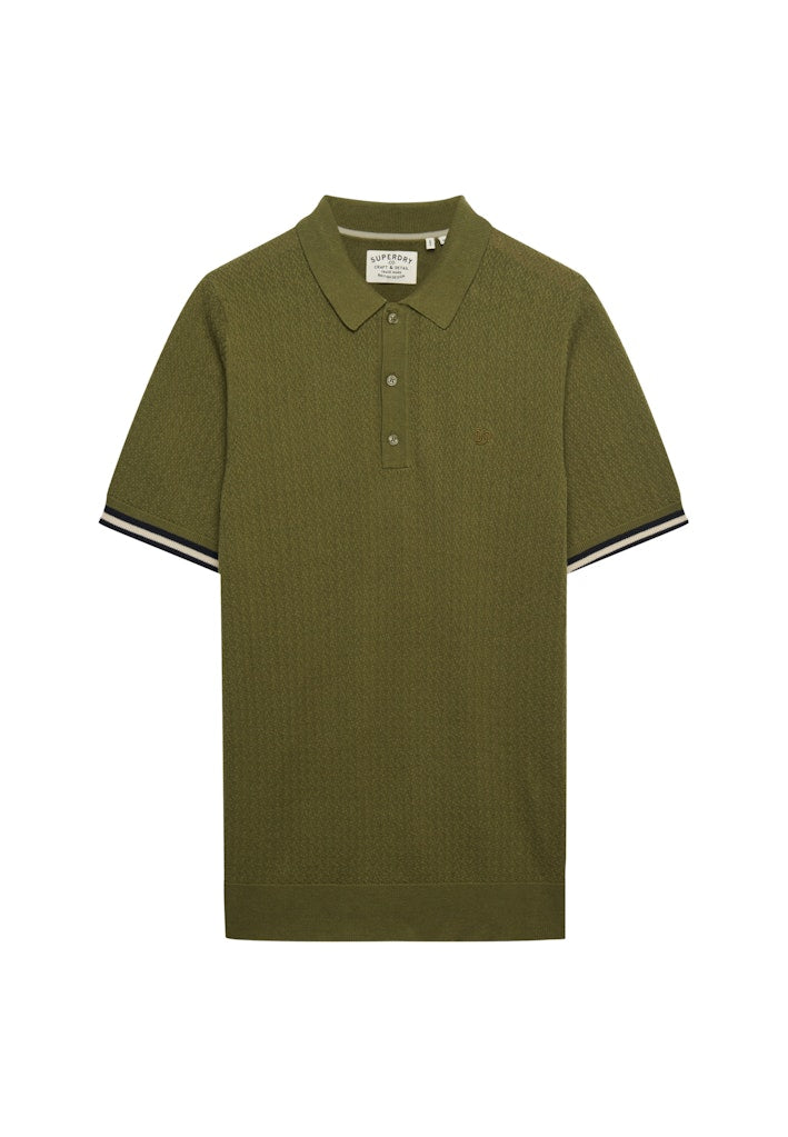 Knitted Texture Ss Polo - Army
