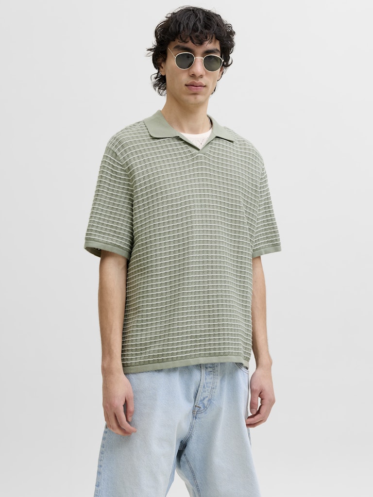 Jornantucket Knit Split Neck Polo - Groen Dessin