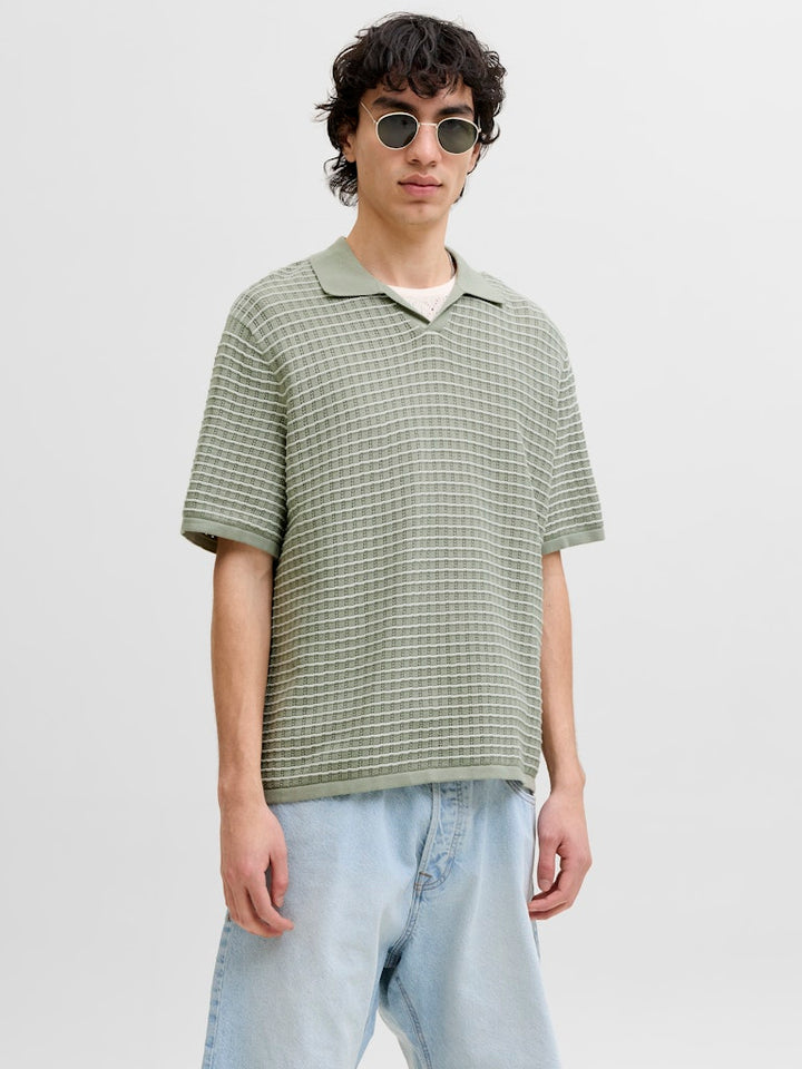 Jornantucket Knit Split Neck Polo - Groen Dessin