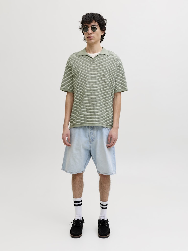 Jornantucket Knit Split Neck Polo - Groen Dessin