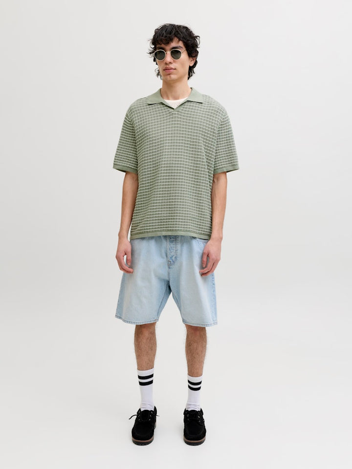 Jornantucket Knit Split Neck Polo - Groen Dessin