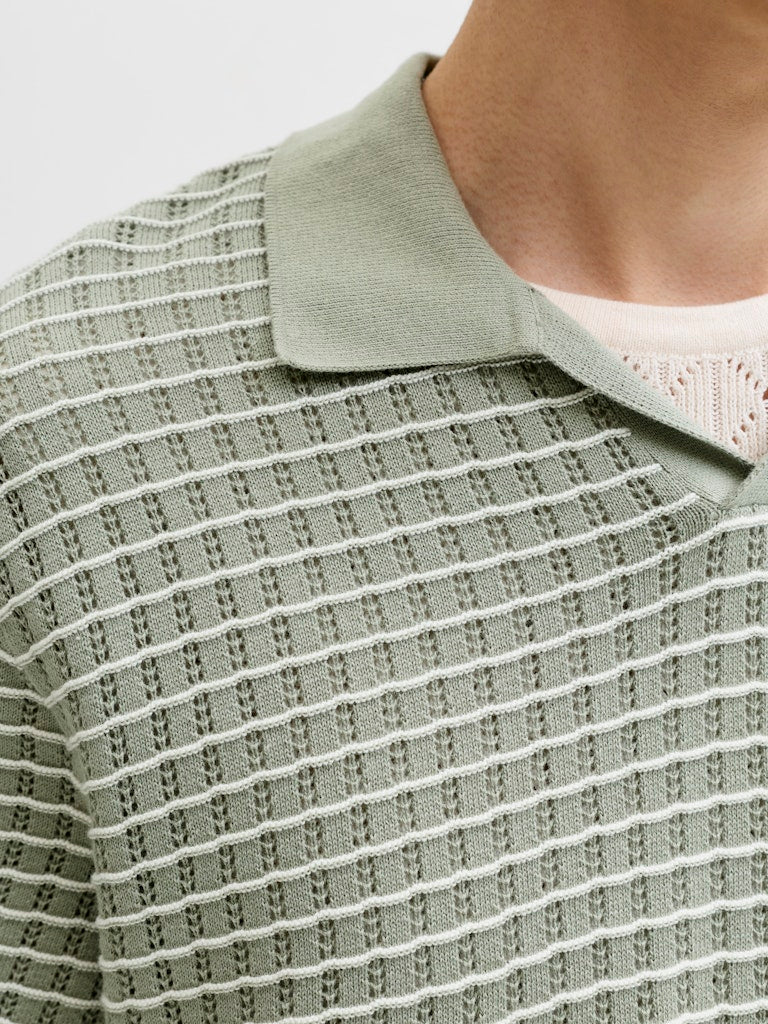 Jornantucket Knit Split Neck Polo - Groen Dessin