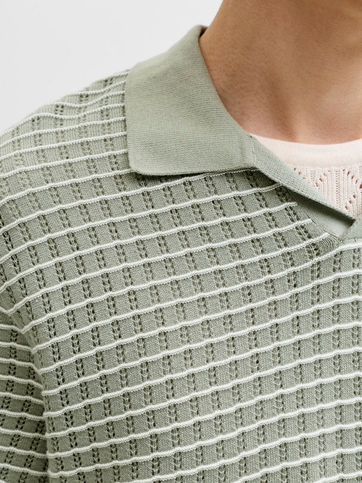 Jornantucket Knit Split Neck Polo - Groen Dessin
