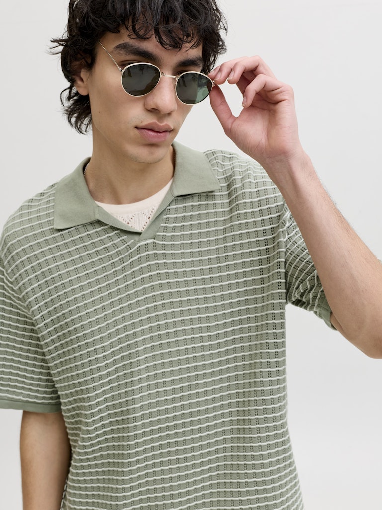 Jornantucket Knit Split Neck Polo - Groen Dessin