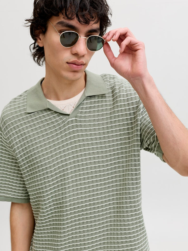 Jornantucket Knit Split Neck Polo - Groen Dessin