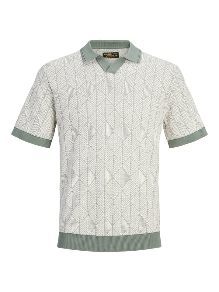 Jprblublake Structure Knit Split Neck Ss - Groen Dessin