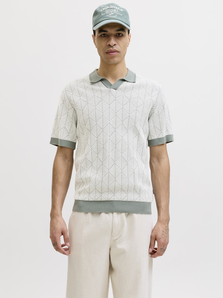 Jprblublake Structure Knit Split Neck Ss - Groen Dessin