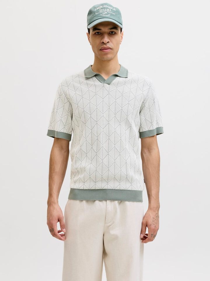 Jprblublake Structure Knit Split Neck Ss - Groen Dessin
