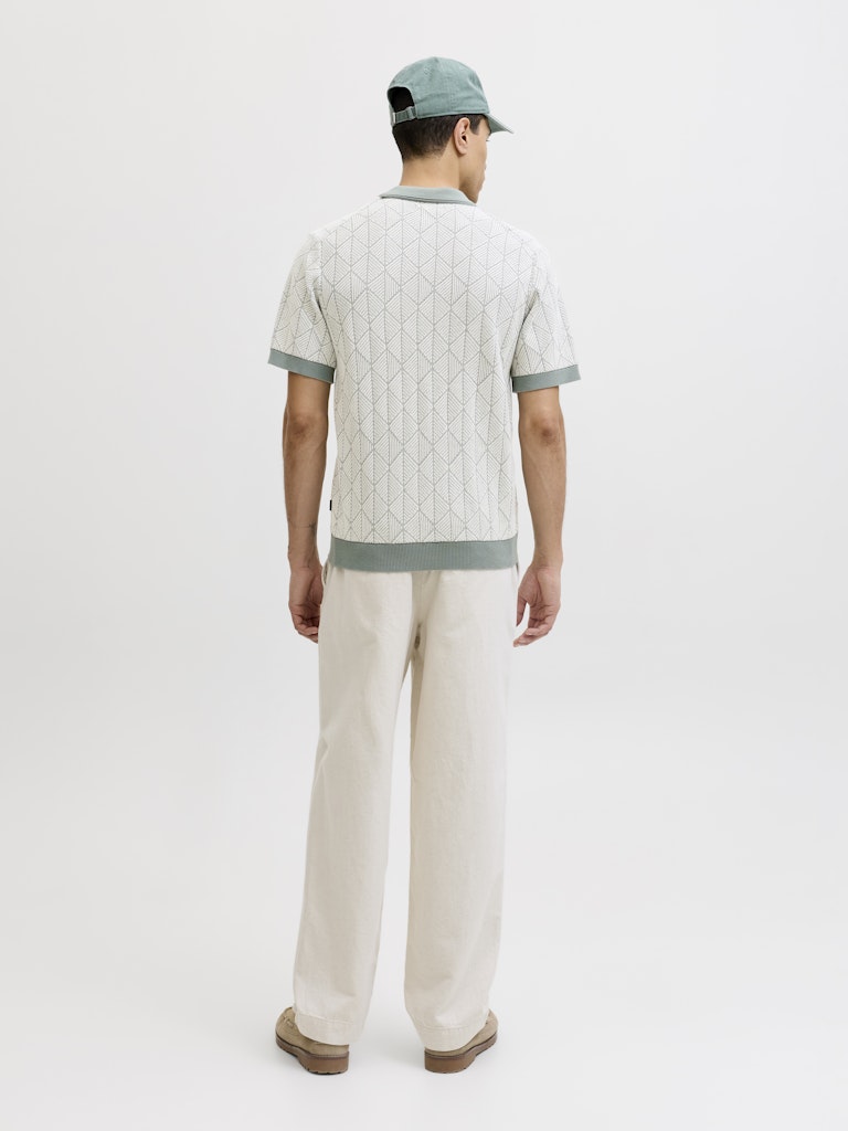 Jprblublake Structure Knit Split Neck Ss - Groen Dessin