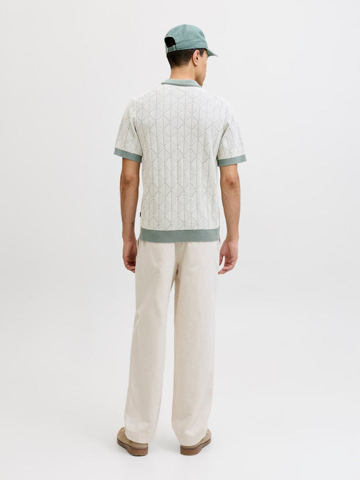 Jprblublake Structure Knit Split Neck Ss - Groen Dessin