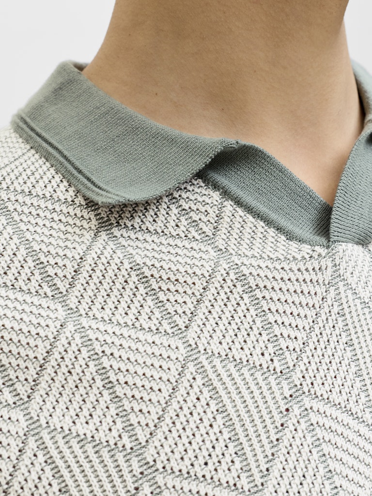 Jprblublake Structure Knit Split Neck Ss - Groen Dessin