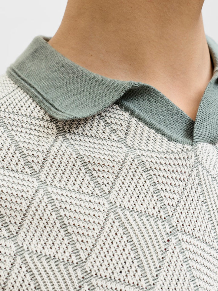 Jprblublake Structure Knit Split Neck Ss - Groen Dessin