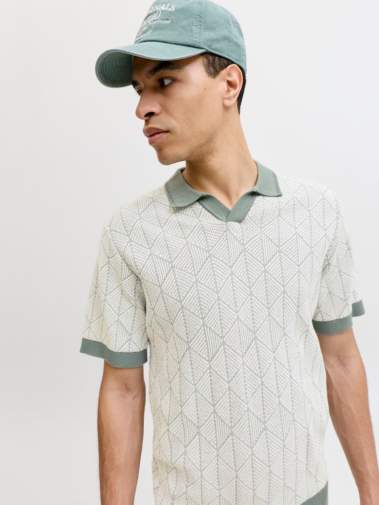 Jprblublake Structure Knit Split Neck Ss - Groen Dessin