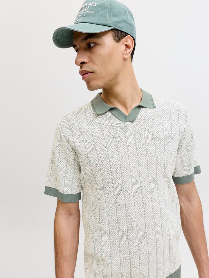 Jprblublake Structure Knit Split Neck Ss - Groen Dessin