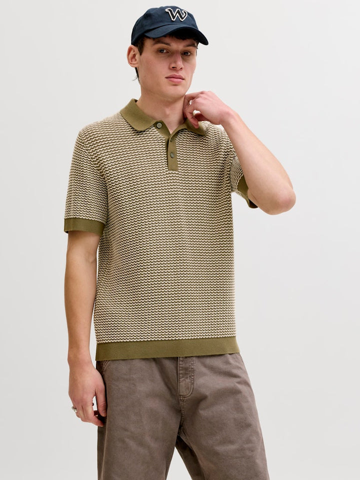 Jprblukingsley Knit Polo Ss - Groen Dessin