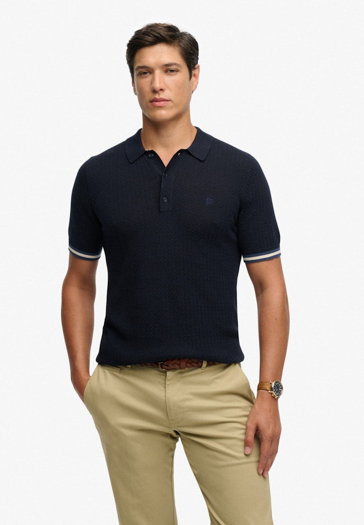 Knitted Texture Ss Polo - Navy