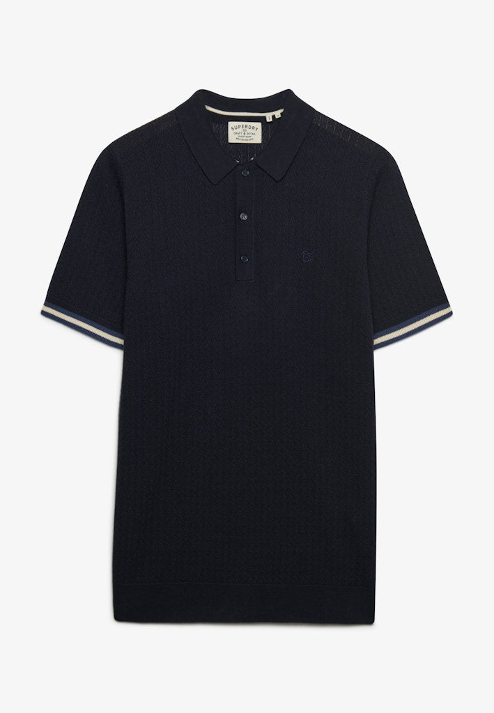 Knitted Texture Ss Polo - Navy