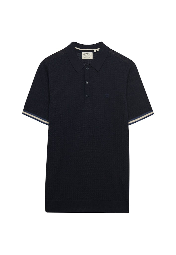 Knitted Texture Ss Polo - Navy