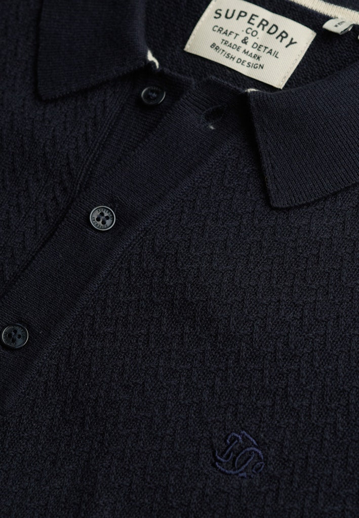 Knitted Texture Ss Polo - Navy