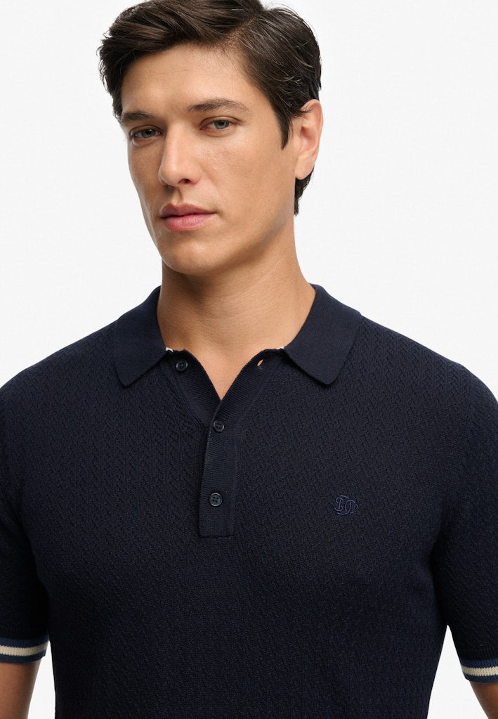 Knitted Texture Ss Polo - Navy