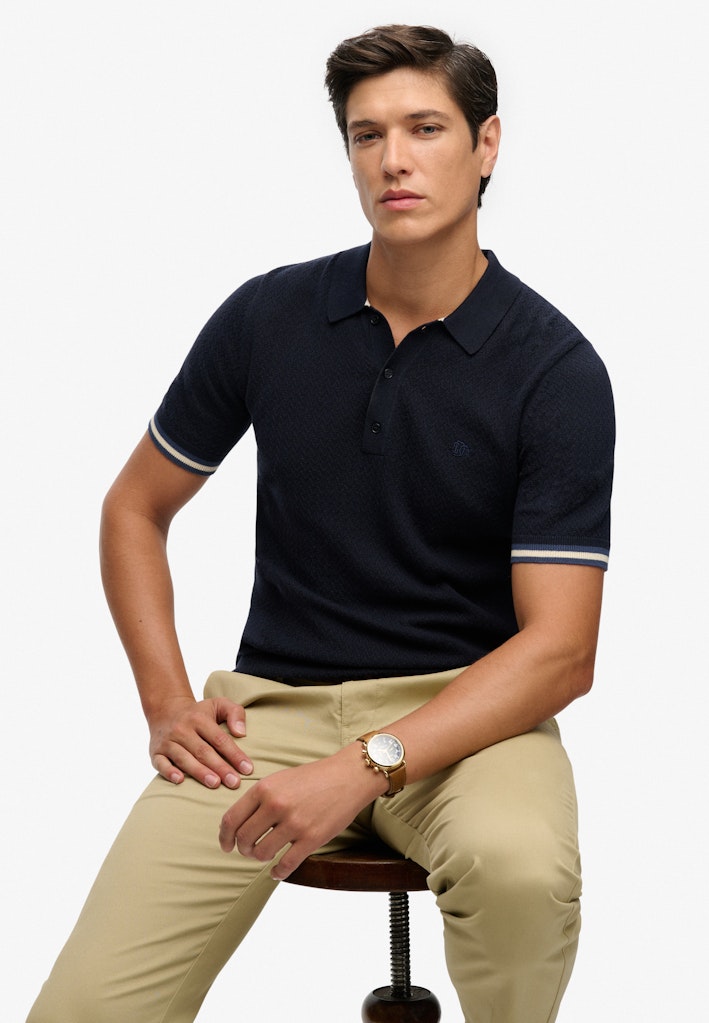 Knitted Texture Ss Polo - Navy
