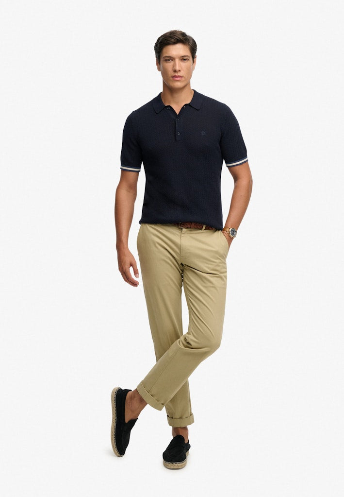 Knitted Texture Ss Polo - Navy