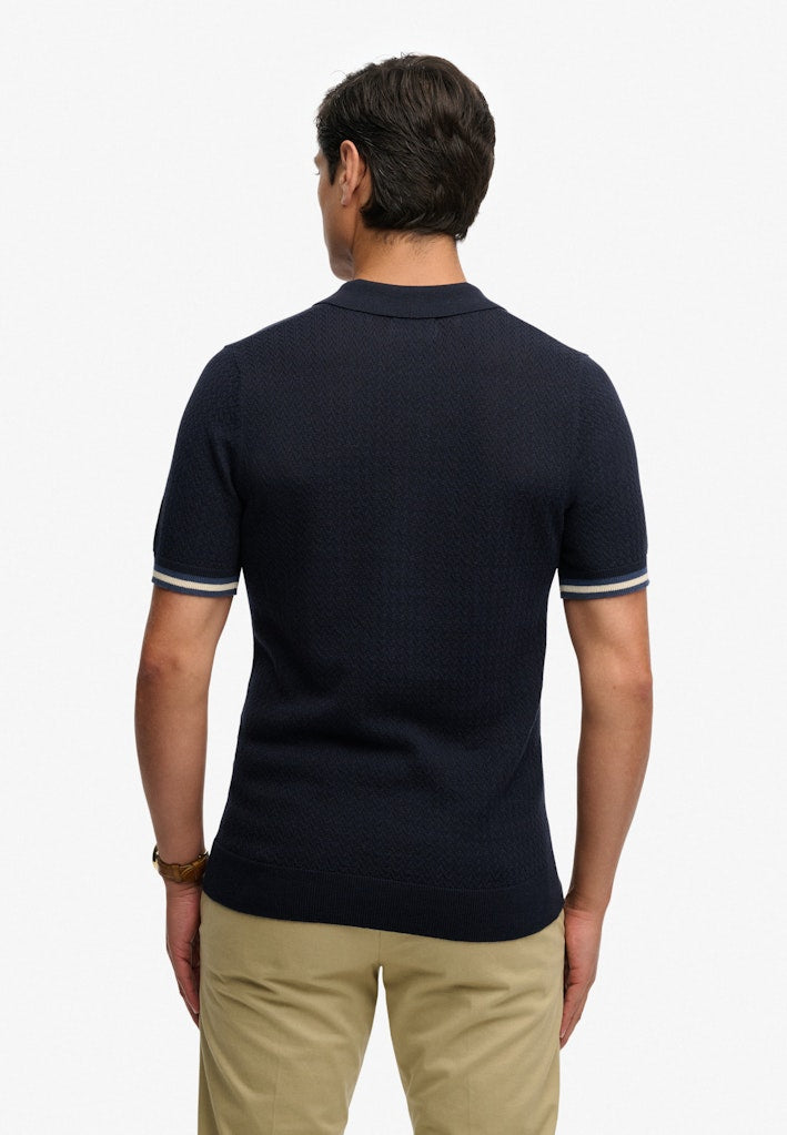 Knitted Texture Ss Polo - Navy