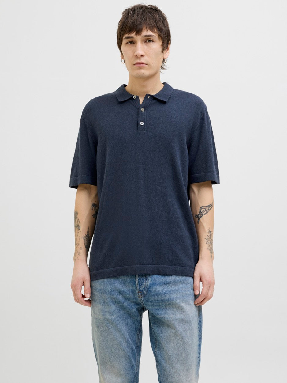 Jjeemil Knit Relaxed Polo Ss Sn - Navy