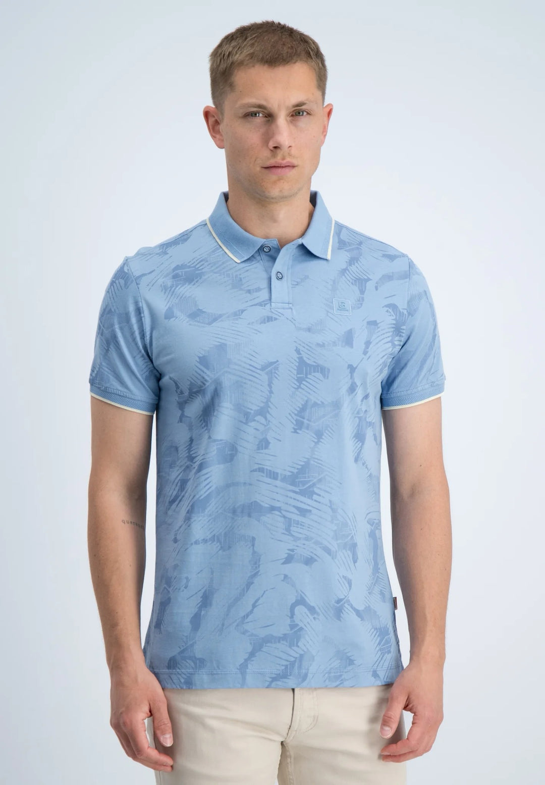 Polo, Korte Mouw Met Structuur - Blauw Dessin