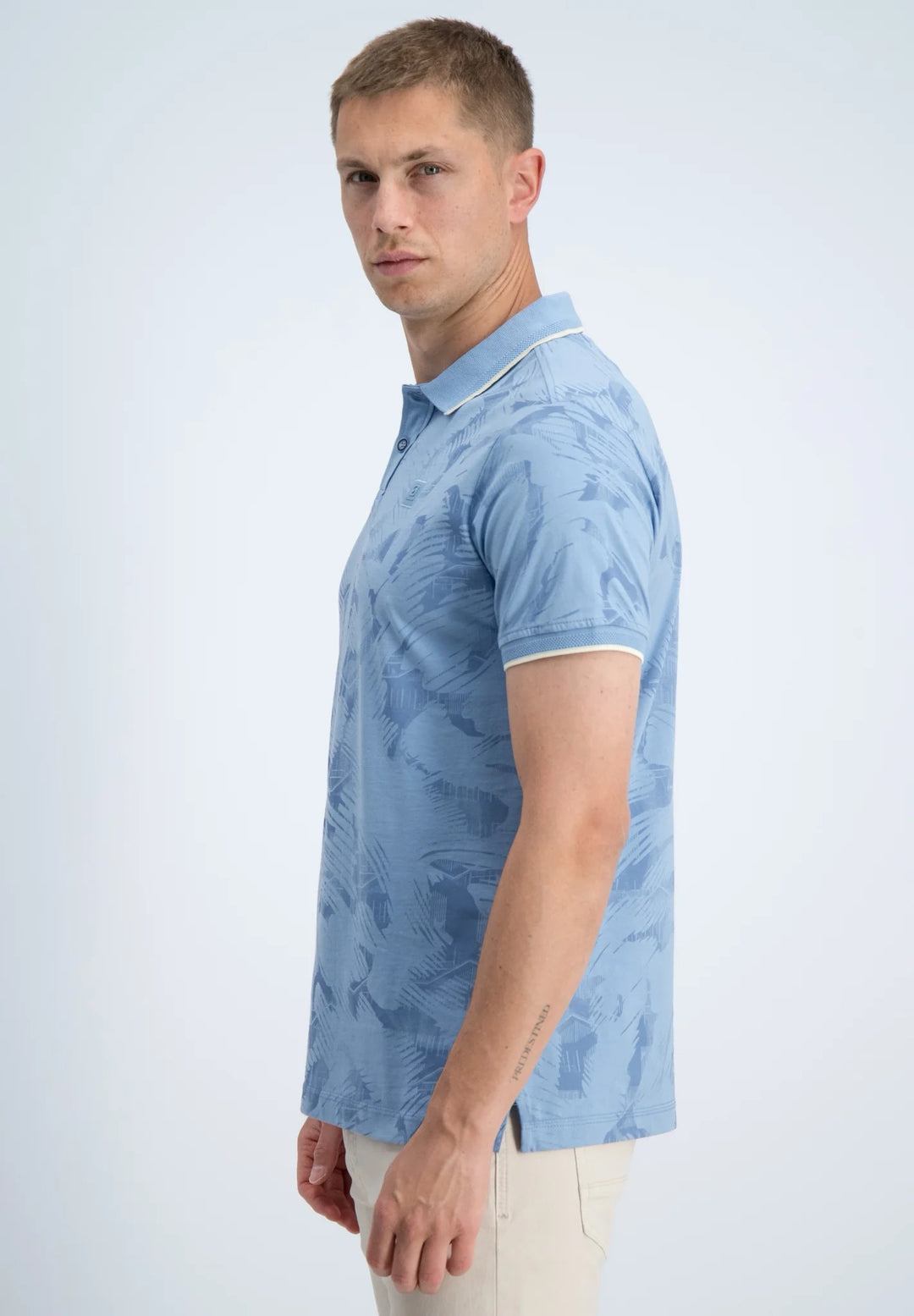Polo, Korte Mouw Met Structuur - Blauw Dessin