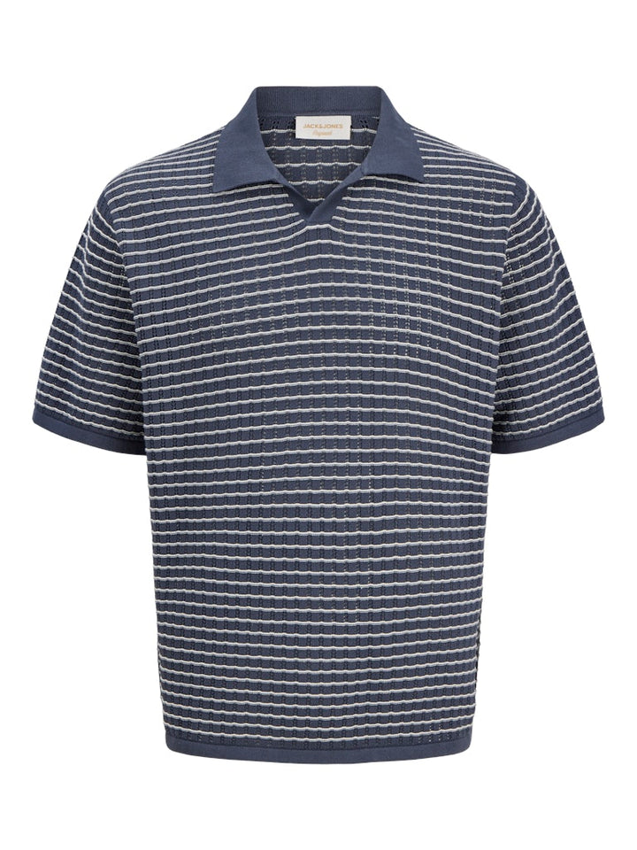Jornantucket Knit Split Neck Polo - Blauw Dessin