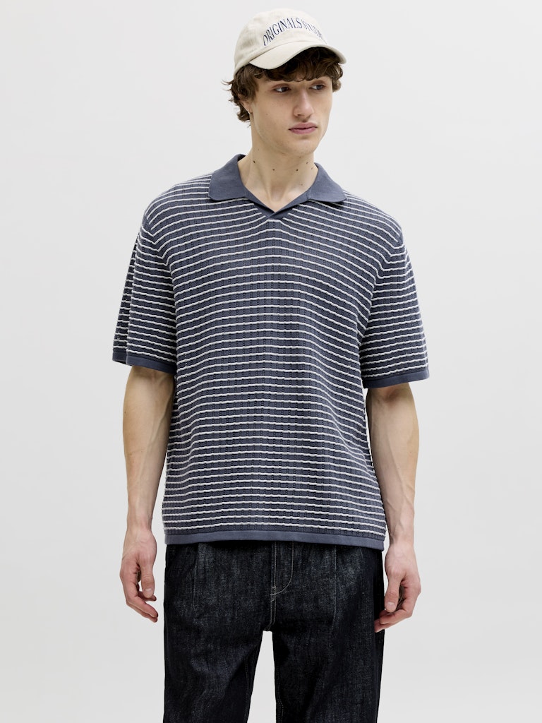 Jornantucket Knit Split Neck Polo - Blauw Dessin