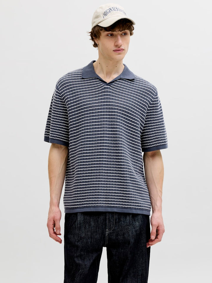 Jornantucket Knit Split Neck Polo - Blauw Dessin