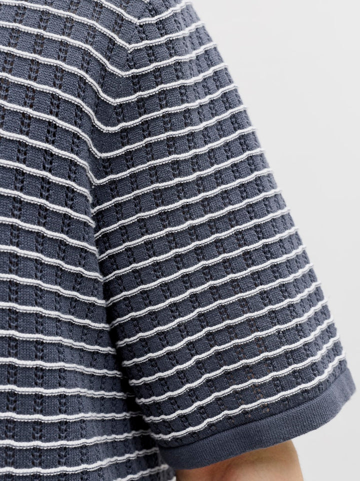 Jornantucket Knit Split Neck Polo - Blauw Dessin