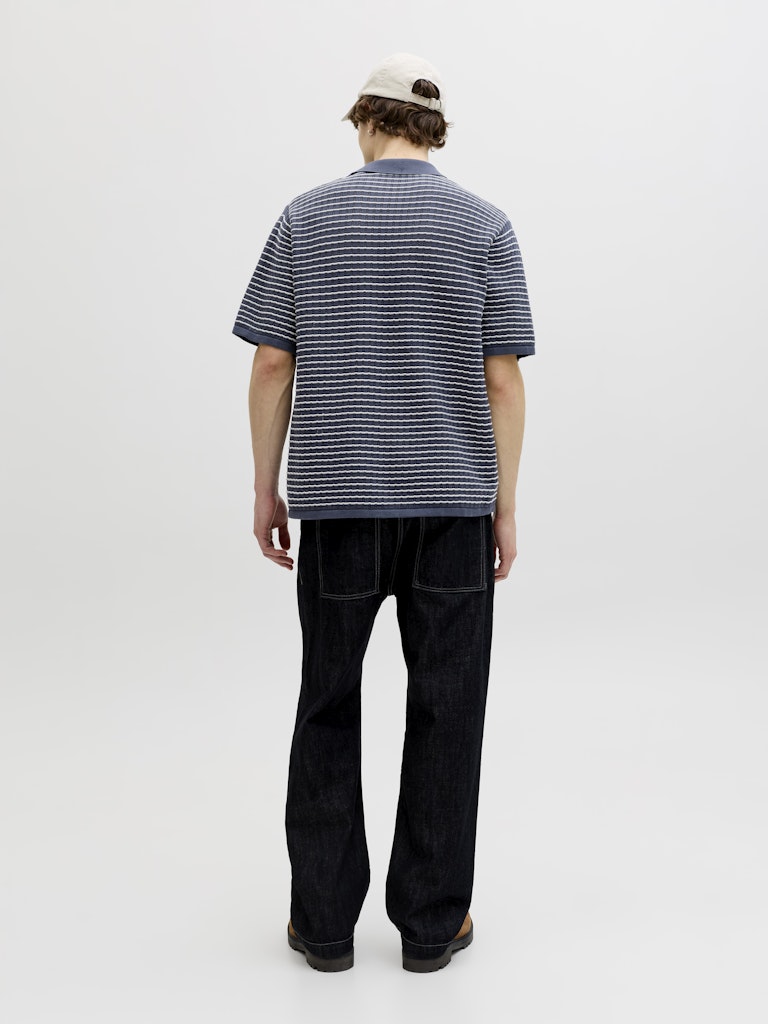 Jornantucket Knit Split Neck Polo - Blauw Dessin