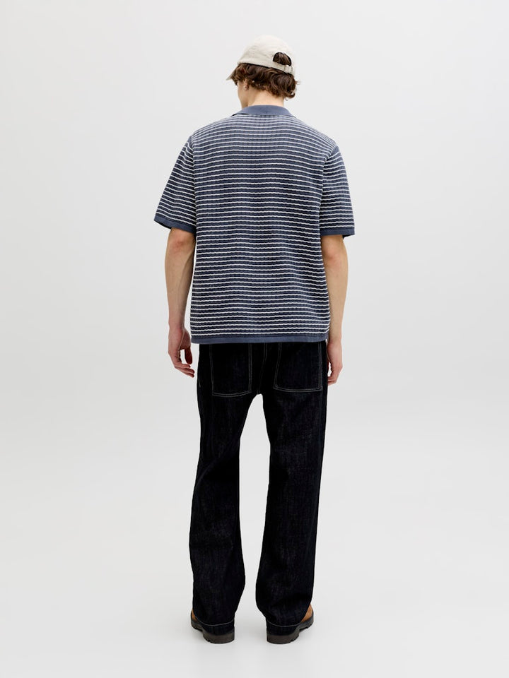 Jornantucket Knit Split Neck Polo - Blauw Dessin