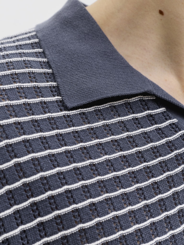 Jornantucket Knit Split Neck Polo - Blauw Dessin